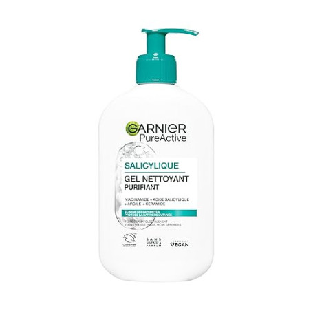 Garnier Pure Active - Gel Nettoyant Moussant - Purifie, Hydrate & Élimine Les Impuretés - Acide Hyaluronique, Céramide, Argile -