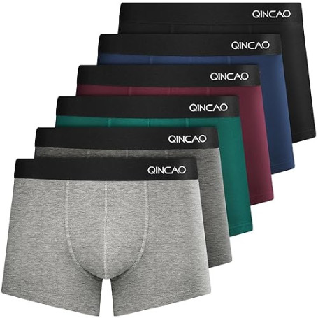 QINCAO Boxers Homme Lot de 6 Coton Pas d'étiquette Qui Gratte sous-vêtement Fitted Trunk Caleçons Ultra Doux Confortale