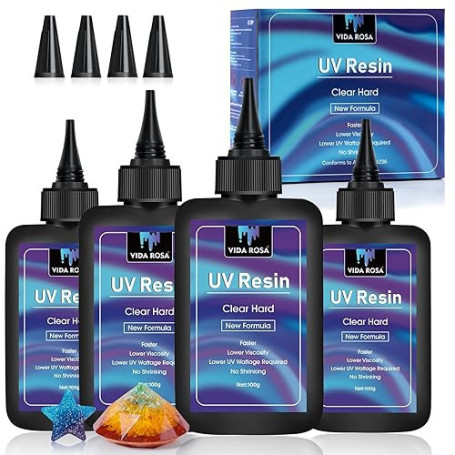 VidaRosa Résine UV 400g de type dur Cristal Clair pour Coulée & Revêtement/Moules/Fabrication de pendentifs de bijoux, boucles d