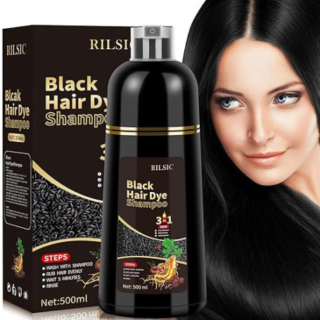 Shampoing Colorant Noir, Color Shampooing Colorant, Black Hair Sye Shampoo 3 en 1, Shampooing Colorant Instantané pour Cheveux,
