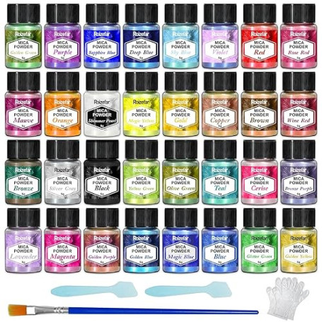 Roizefar Poudre de Mica - Pigment Résine époxy 32 Couleurs, Colorant de Savon, Colorant en Poudre Métallique pour La Fabrication