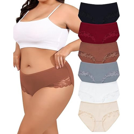 Levao Culotte Grande Taille Slip Femme 1XL-4XL Confort Culotte Femme Coton Dentelle sous-vêtements Shorties Doux 44-55 Lot de 6