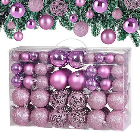 Lot de 100 Boules de Noël en Plastique Robuste Décoration de Noël intérieur extérieur Décoration pour Sapin Rose