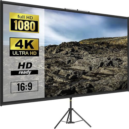 VEVOR Écran de Projection avec Trépied 90" 228,6 cm Toile de Projecteur avec Trépied 16:9 Écran de Projection avec Pied Zone d'i