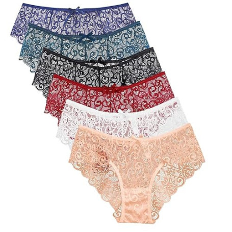 HAGOT Culottes en Dentelle pour Femmes, Lot de 6 Slip Taille Basse, Sous-vêtement Sexy, Soft Lace, Ultra Minces