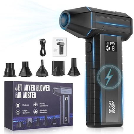 Souffleur de Poussière Sans Fil,110000 RPM Air Comprimé Électrique 180W Puissant avec Écran LED, 3 Vitesses, Batterie 4000mAh, M