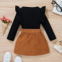 Geagodelia Ensemble de Vêtements Bébé Fille Enfant 2PCS Jupe à Boutons et Haut Pull Manches Longues en Tricot Côtelé à Volants T
