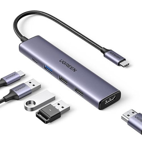 UGREEN Revodok 105 Hub USB C HDMI 4K PD 100W Charge Multi Data Ports 5Gbps 5 en 1 Adaptateur USB C vers HDMI Compatible avec Mac