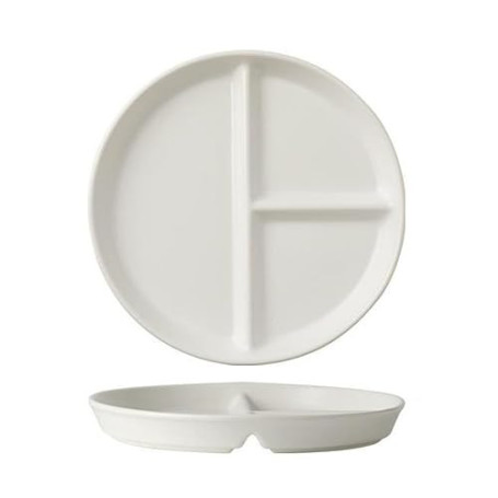 OnePine Assiette Compartiment Adulte Porcelaine, 8 inch Orbiculaire Assiette de Contrôle de Portions, Assiette Divisée en 3 Regi
