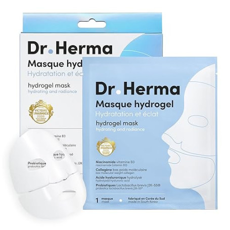 Dr. Herma - Masque Hydrogel Collagène & Acide Hyaluronique Hydratation Intense, Anti-Âge, Resserrement des Pores, Hypoallergéniq