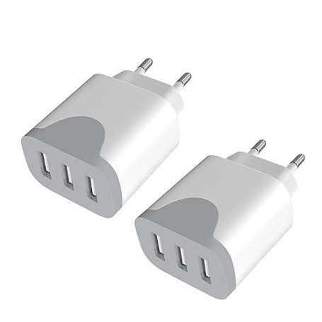 Chargeur USB 2Pack, Prise USB Multiple 3 Ports Adaptateur Charge Rapide Universel Prises pour lPhone 14/13/12/11 Pro Max Mini SE