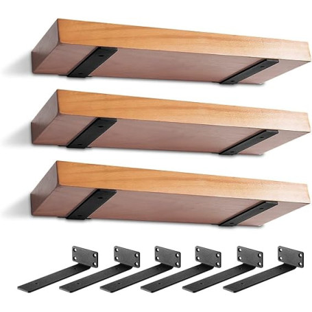 Lot de 6 supports d'étagère robustes rustiques flottants pour étagères murales, supports d'étagère industriels noirs (15,2 cm -