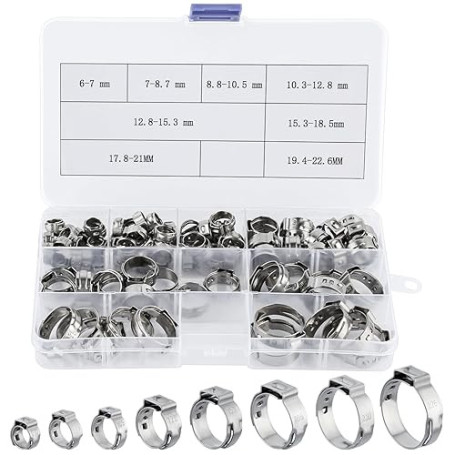 95 Pièces Collier de Serrage Inox, Collier de Serrage Tuyau avec 8 Tailles 6-22,6mm, Colliers deSerrage Métallique, Collier Tuya