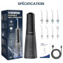 VIMMK Jet Dentaire Hydropulseur et Irrigateurs Oral avec 5 Modes de Pression d'eau et 8 Embouts Remplaçables, Rechargeable et Ét