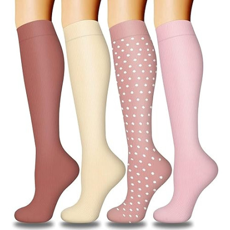 DRESHOW 4 Paires Chaussettes de Compression pour Femmes & Hommes Circulation pour Athlétisme,Course,Cyclisme,Voyage
