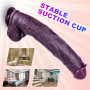 Grand gode réaliste noir de 23 cm, en silicone double couche, doté d'une ventouse puissante, massage du point G et de l'anus, pé