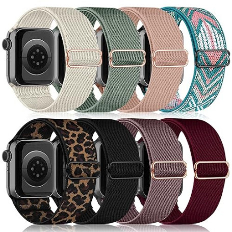 chinbersky 8 Pack Bracelets Compatibles avec Bracelet Apple Watch 41mm 38mm 40mm Femmes Hommes, Bracelet en Réglable Nylon élast