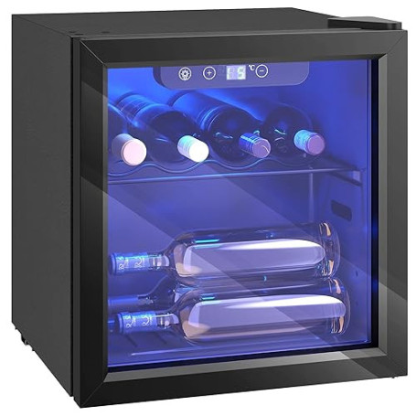 HOMCOM Cave à Vin 12 Bouteilles 36L, Réfrigérateur à Vin et Boissons avec Température Réglable 4-16 °C, Porte Réversible en Verr