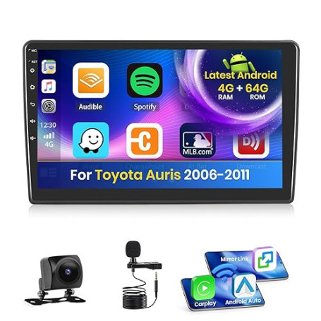 Inefala 4+64G Radio pour Toyota Auris 2006-2011, 10'' Android 15 Ecran avec sans Fil Carplay/Android Auto Lien Miroir GPS Radio
