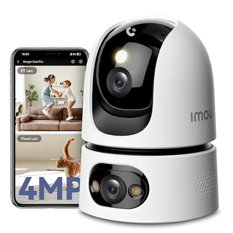 Imou 4K(4MP+4MP) Caméra Surveillance WiFi Intérieur Double Objectif, WiFi 2,4G/5GHz, Vision Nocturne Couleur, Détection de Perso