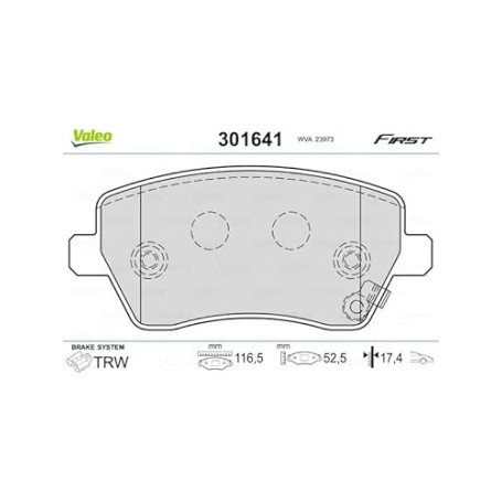 VALEO 301641 Jeu de plaquettes de frein FIRST, Essieu avant, contact de signal d'usure exclu, avec tôle anti-bruit