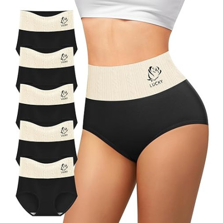 MIOTAN Lot de 5 Culottes en Coton pour Femmes Taille Haute Contrôle du Ventre Slip Extensible et Doux Couverture complète