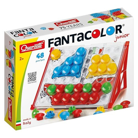 Quercetti FantaColor Junior Basic, 48 pcs, Mosaique Loisir Creatif, Jeu de Voyage Educatif, Motricité Fine, Jouet Enfant 2 Ans,