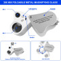 Lot de 2 loupes de bijouterie 30 x 40 x 60 x avec lumière noire LED et UV - Loupe de poche avec lumière pour pierres précieuses,