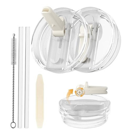 CloudValley [2 Pièces] Couvercle Étanché pour Stanley Cup 40 oz Accessoires, Remplaçant avec Paille Pliable en PC, [Amovible & F