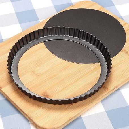 Sinnsally Moule a Tarte avec Fond Amovible,30CM Plat à Tarte,Moule a Tarte Cannelé Rond pour Quiche Gateau Tartelette,Revêtement