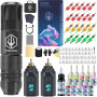 Kit de Machine à Tatouer Rotative Sans Fil POSEIDON avec 20 Cartouches d'Aiguilles,Encres & 2 Batteries Rechargeables | Pistolet