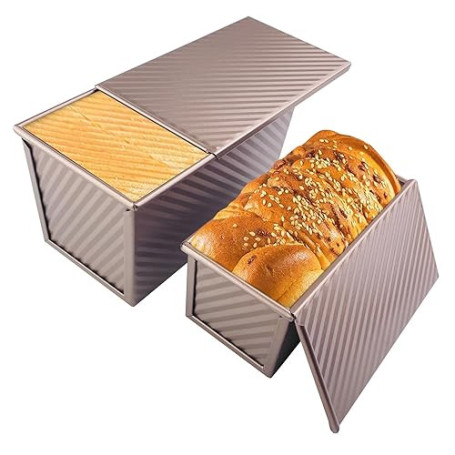 Elsrantor Lot de 2 Moule Pain de Mie avec Couvercle Coulissant, Moules a Brioche Anti-Adhésif en Acier Carbone, Boîte à Toast Pl