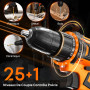 Perceuse Visseuse Sans Fil, 12V Perceuse-visseuse, Perceuse Sans Fil à 2 Vitesses, 25+1 Réglages de Couple, Couple de 25 Nm, Bat