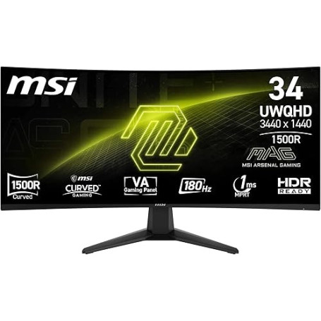 MSI MAG 346CQ Écran Gaming incurvé 34" UWQHD - Dalle VA 1500R 3440 x 1440, 180 Hz / 1 ms, HDR Ready- DP 1.4a, HDMI 2.0b, sans Bo