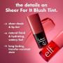 e.l.f. Sheer For It Blush Encre polyvalente pour lèvres et joues pour une couleur naturelle et durable, végétalienne et sans cru