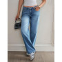 Fisoew Jean baggy pour femme, jambe large, taille moyenne, coupe droite, coupe ample