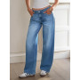 Fisoew Jean baggy pour femme, jambe large, taille moyenne, coupe droite, coupe ample