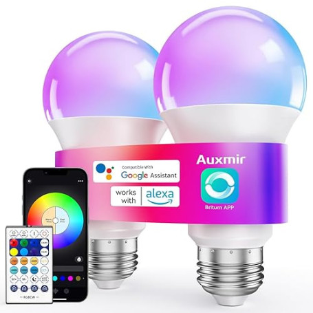 Auxmir Ampoule Connectée WiFi, Ampoule LED Intelligente E27 Multicolore 2700K-6500K 10W 800LM, Compatible Alexa/Google Home, 16