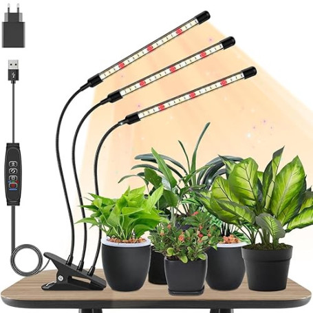 Niello 3Têtes Lampe pour Plantes, Lampe de Plante en Croissance, Auto - on/off 3/9/12H, Spectre Complet Lampe LED Horticole pour