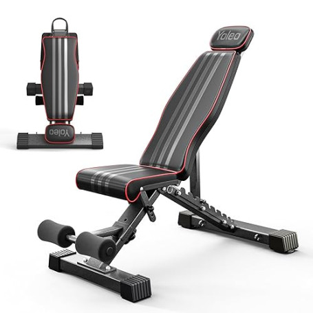 YOLEO Banc de Musculation Pliable Multifonction 300 kg avec Dossier et Appui-tête Élargis, Banc d'Entraînement Abdominal avec Do