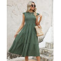 CMTOP Robe Ete Femme Robe Longue Chic et Elegant Manches à Volants Col Rond Robes au Genou Taille Élastique Décontractée Robe de