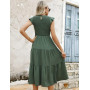 CMTOP Robe Ete Femme Robe Longue Chic et Elegant Manches à Volants Col Rond Robes au Genou Taille Élastique Décontractée Robe de