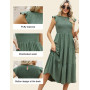 CMTOP Robe Ete Femme Robe Longue Chic et Elegant Manches à Volants Col Rond Robes au Genou Taille Élastique Décontractée Robe de