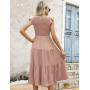 CMTOP Robe Ete Femme Robe Longue Chic et Elegant Manches à Volants Col Rond Robes au Genou Taille Élastique Décontractée Robe de