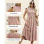 CMTOP Robe Ete Femme Robe Longue Chic et Elegant Manches à Volants Col Rond Robes au Genou Taille Élastique Décontractée Robe de