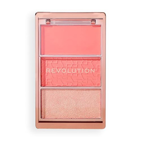 Revolution, Blush Icon Palette (Authentic Peach), Palette de Blush Crème et Poudre Compacte, Haute Pigmentation, 3 Teintes, Auth