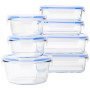Amazon Basics Couvercles Verrouillables en Verre Étanches, Récipients de Conservation des Aliments, Ensemble de 14 Pièces, 7 Bas
