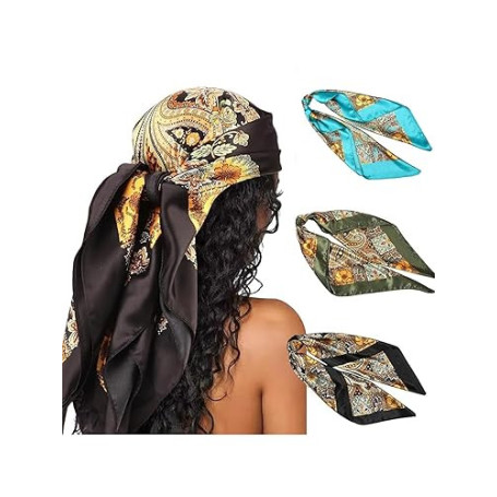 Generisch Foulard pour Femme, 3 Pièces Grand Foulard Carré en Satin Foulard en Satin Sensation de Soie Cheveux Bandana Foulard B