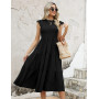 CMTOP Robe Ete Femme Robe Longue Chic et Elegant Manches à Volants Col Rond Robes au Genou Taille Élastique Décontractée Robe de