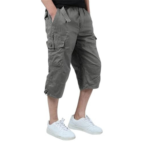 Allthemen Homme 3/4 Short Cargo Eté en Coton Pantacourt Décontracté Pantalon de Travail Court avec Multi-Poches Pantalon de Lois
